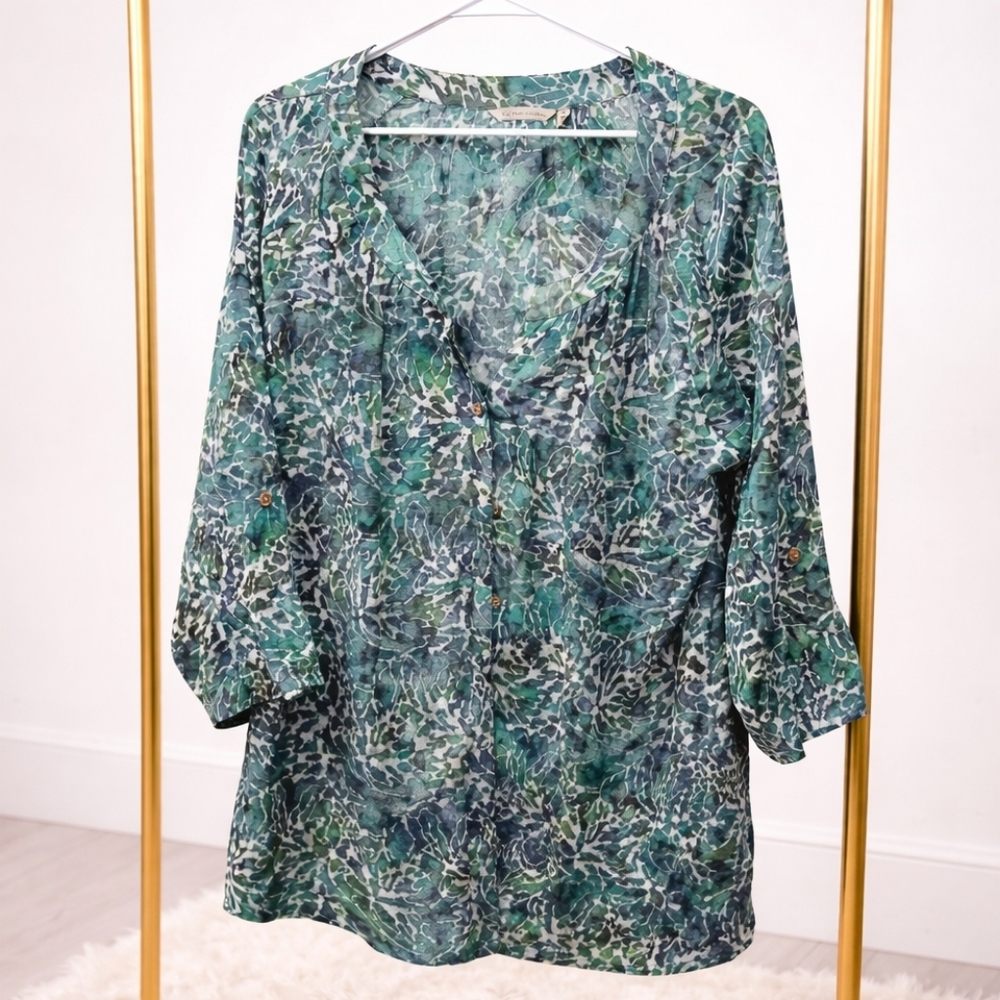 Soft Surroundings Xl  Green And Whitw  Button Down Shirt